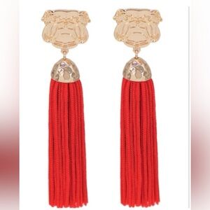 Red Georgia Bulldog Fringe Earrings
